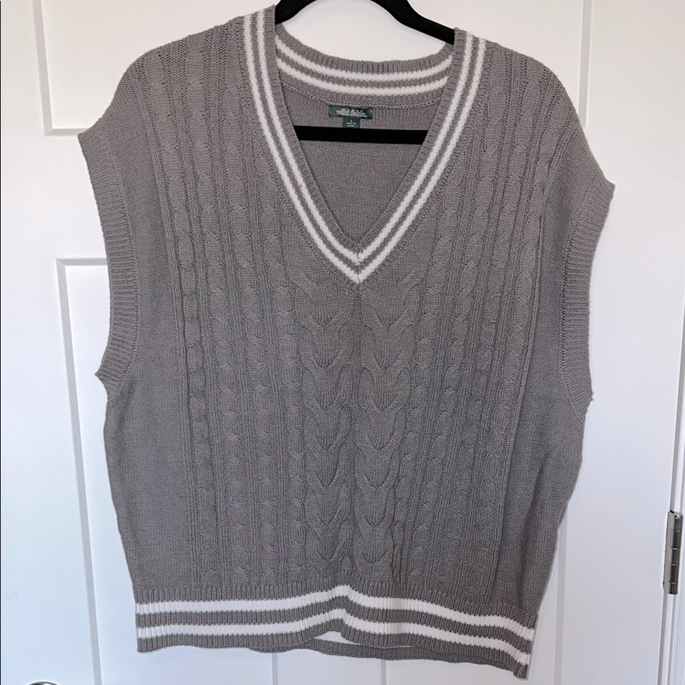 White Trim Sweater Vest - Grey